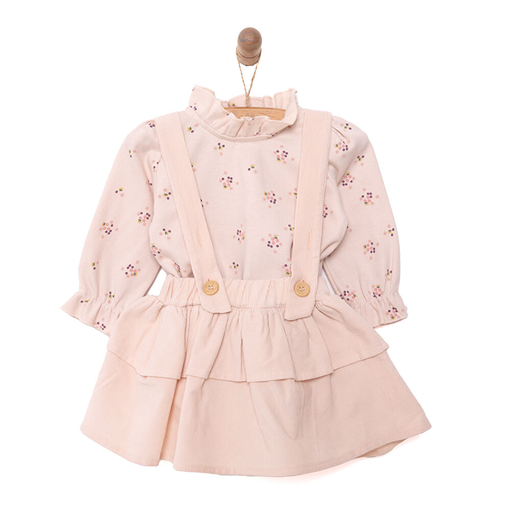 Yenidoğan Mini Flowers Kadife Jile-Sweatshirt-Külotlu Çorap Kız Bebek