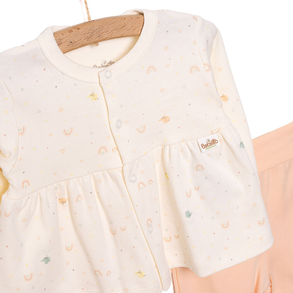 Yenidoğan Organic Colorful Birds  Kız Hırka-Patikli Alt Kız Bebek