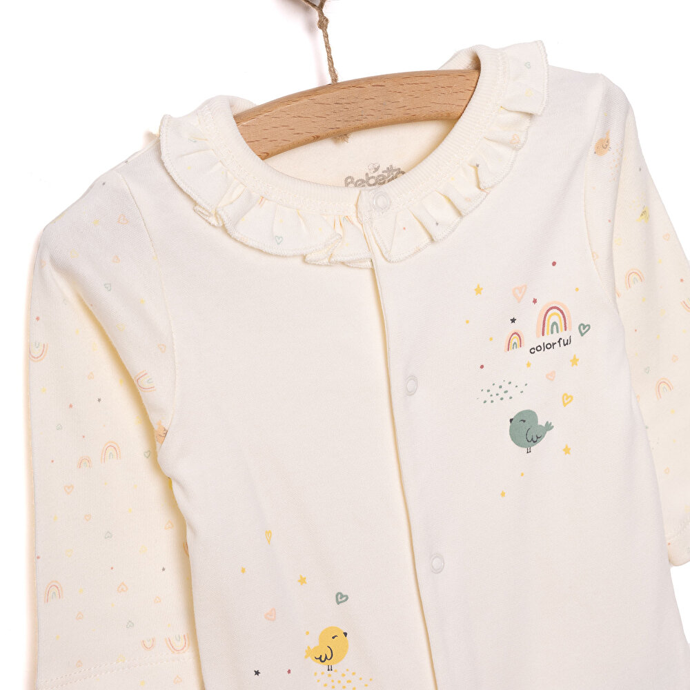 Yenidoğan Organic Colorful Birds Patikli Tulum Kız Kız Bebek