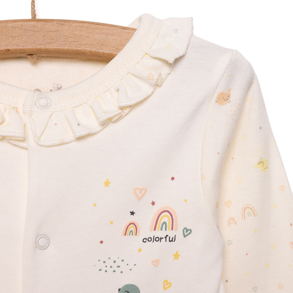 Yenidoğan Organic Colorful Birds Patikli Tulum Kız Kız Bebek