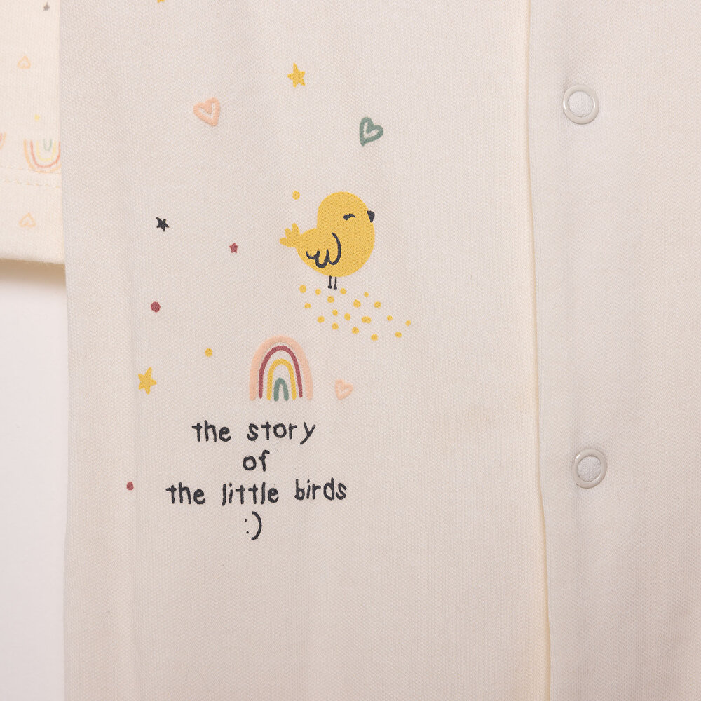 Yenidoğan Organic Colorful Birds Patikli Tulum Kız Kız Bebek