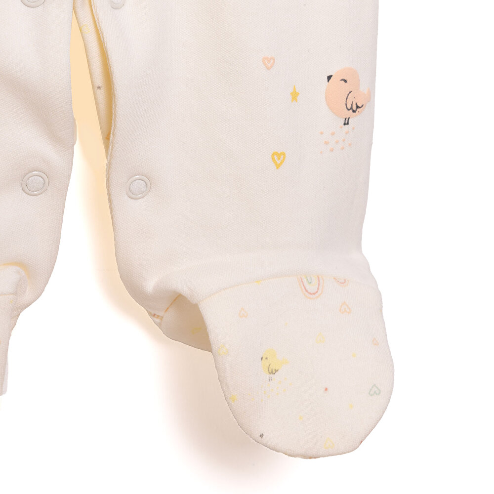 Yenidoğan Organic Colorful Birds Patikli Tulum Kız Kız Bebek