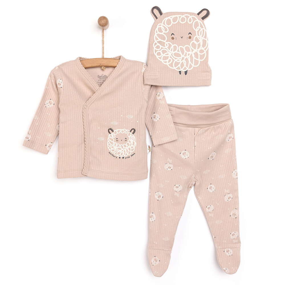 Yenidoğan Organic Little Lamb Zıbın-Şapka-Patikli Alt 3lü Set Kız Bebek