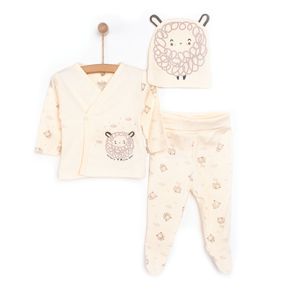 Yenidoğan Organic Little Lamb Zıbın-Şapka-Patikli Alt 3lü Set Kız Bebek