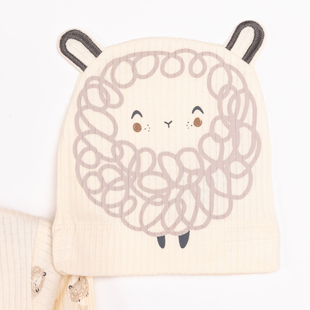 Yenidoğan Organic Little Lamb Zıbın-Şapka-Patikli Alt 3lü Set Kız Bebek