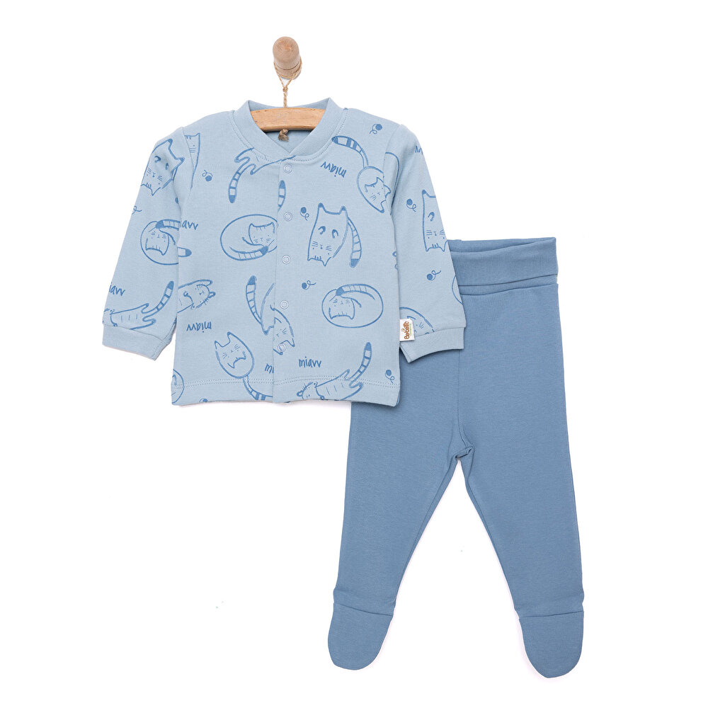 Yenidoğan Organic Sleepy Cat Uni Hırka-Patikli Alt Unisex