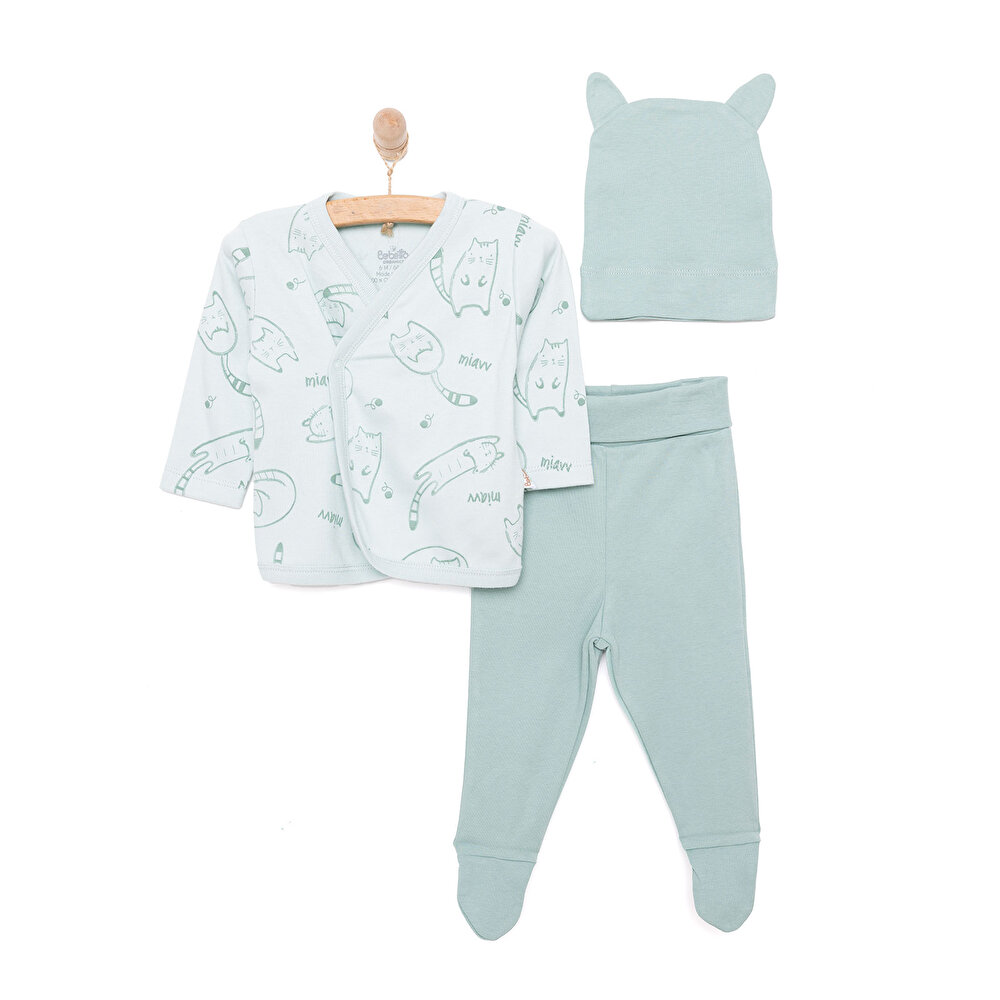 Yenidoğan Organic Sleepy Cat Zıbın-Şapka-Patikli Alt 3lü Set Unisex