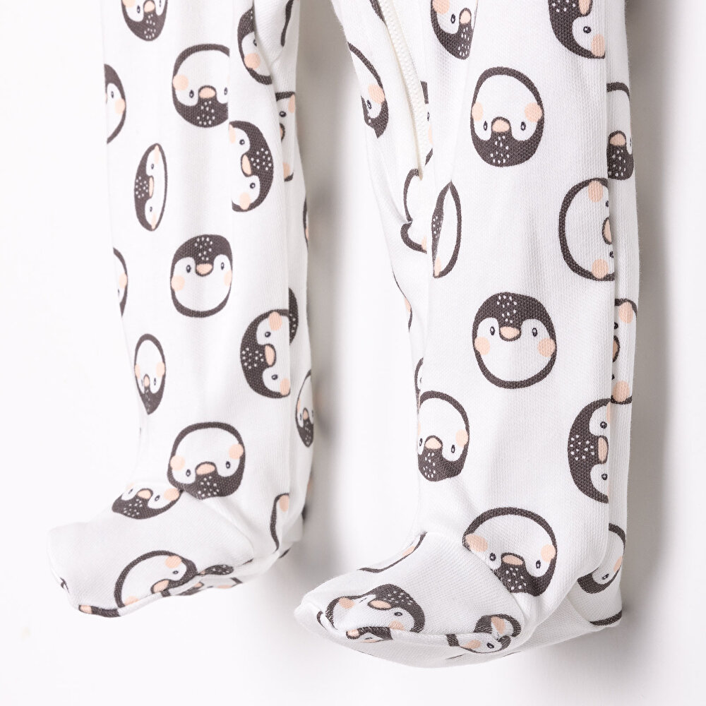 Kız Bebek Yenidoğan Patikli Tulum İnterlok Fermuarlı Ekru