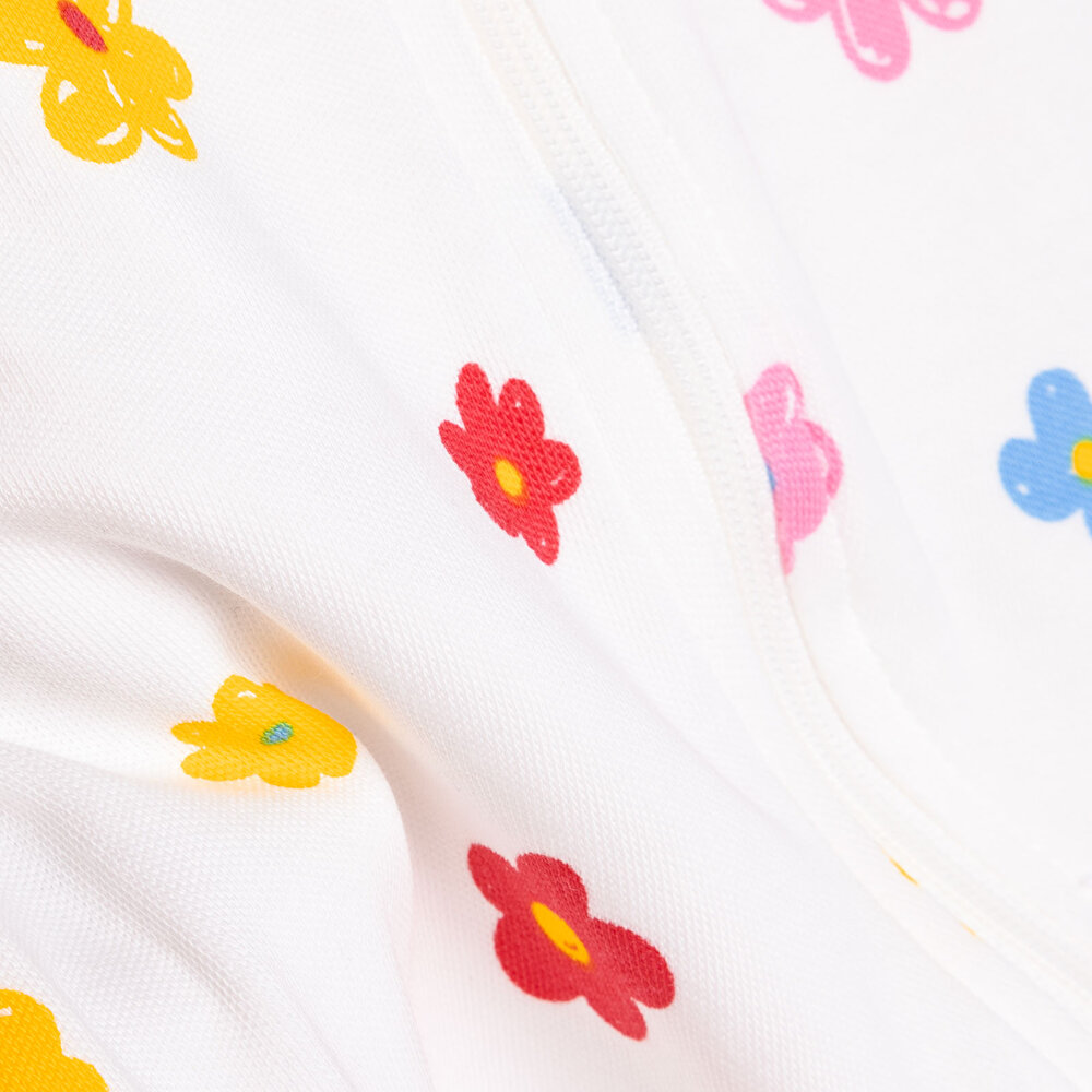 Kız Bebek Yenidoğan Patikli Tulum Çiçek Desenli Fermuarlı Bisiklet Yaka Uzun Kol Mavi