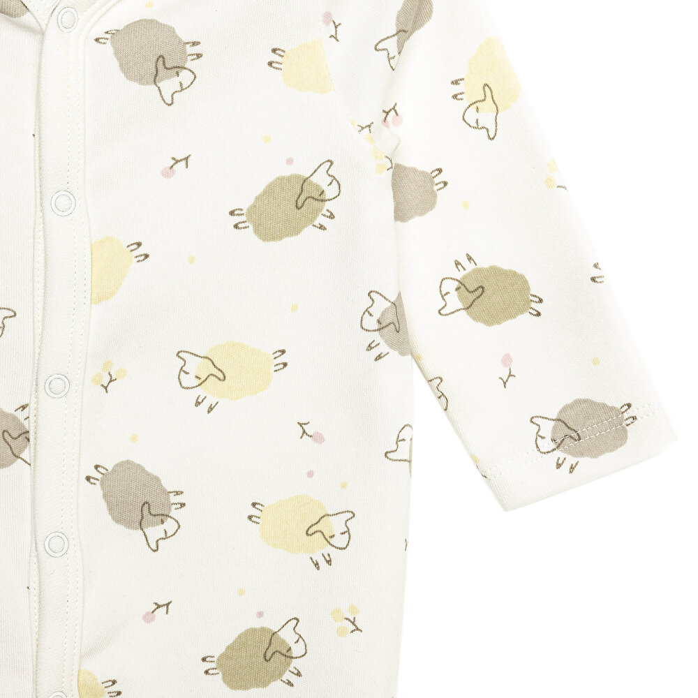 Unisex Yenidoğan Tulum Şapka %100 Pamuk Fermuarlı Bisiklet Yaka Uzun Kol