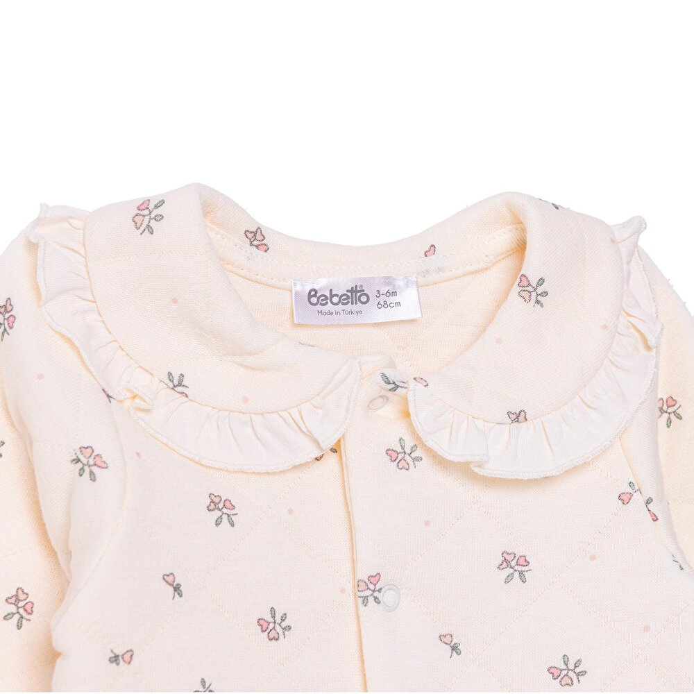 Kız Bebek Yenidoğan Patikli Tulum Petite Fleurs Fırfırlı Yaka Uzun Kol Patikli Paça