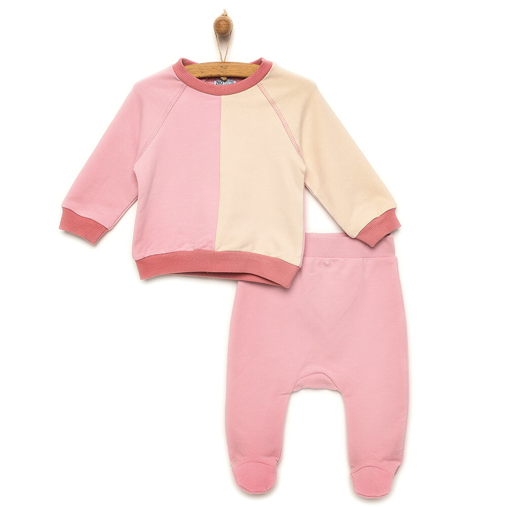 Yenidoğan Renk Bloklu Sweatshirt-Patikli Alt 2li Takım Unisex