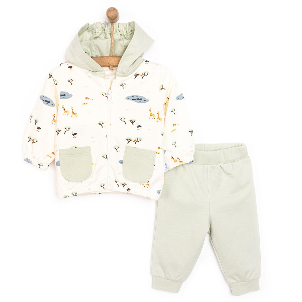 Yenidoğan Safari Sweatshirt-Kapüşonlu Hırka-Alt 3lü Takım Erkek Bebek