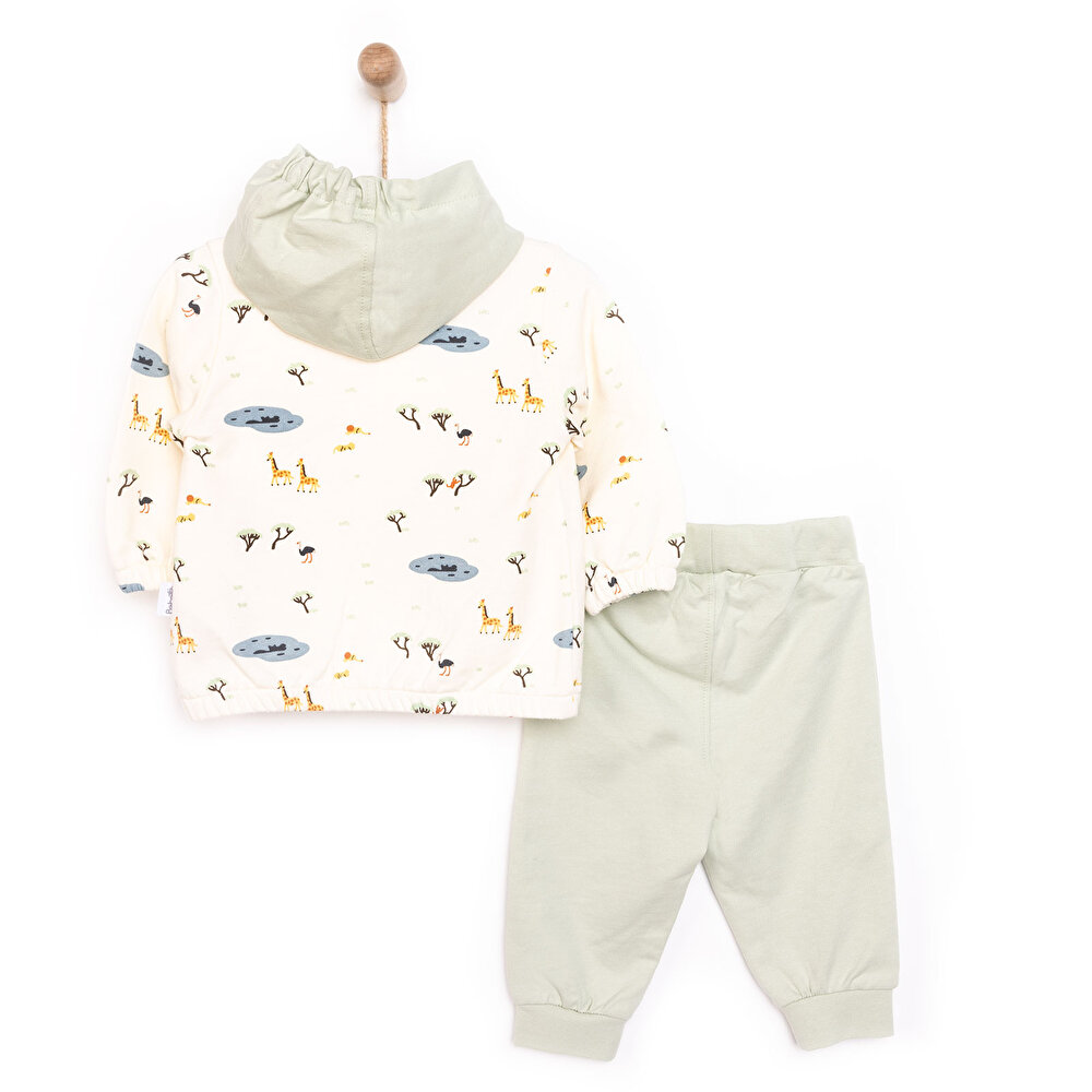 Yenidoğan Safari Sweatshirt-Kapüşonlu Hırka-Alt 3lü Takım Erkek Bebek