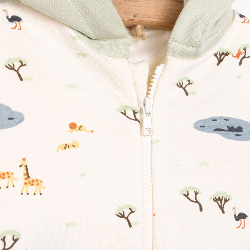 Yenidoğan Safari Sweatshirt-Kapüşonlu Hırka-Alt 3lü Takım Erkek Bebek