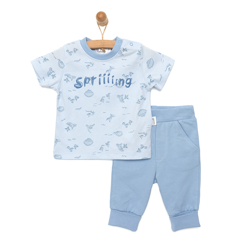 Yenidoğan Spring Tshirt-Patiksiz Alt 2li Takım Erkek Bebek