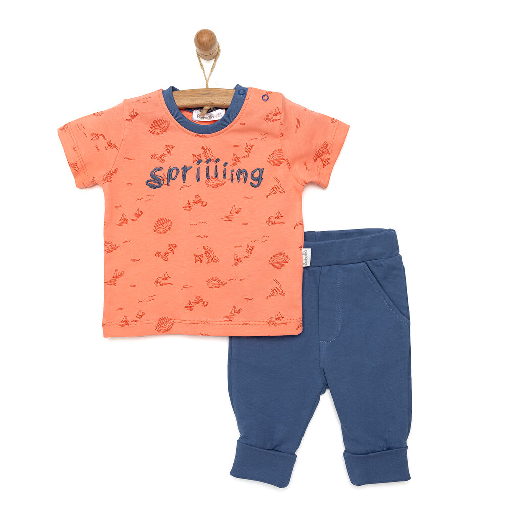 Yenidoğan Spring Tshirt-Patiksiz Alt 2li Takım Erkek Bebek