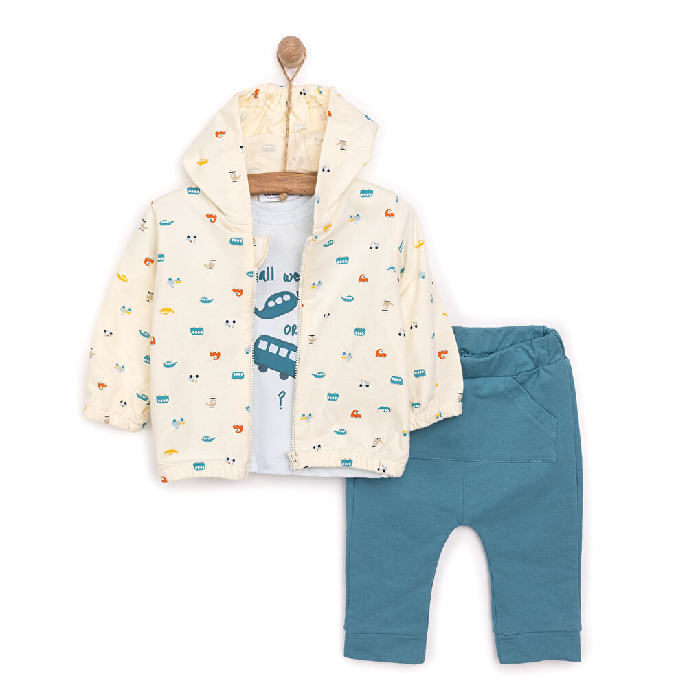 Yenidoğan Sürprise Travel Sweatshirt-Kapüşonlu Hırka-Alt 3lü Takım Erkek Bebek