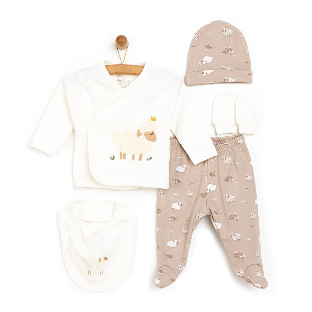 Unisex Zıbın Body %100 Pamuk Çıtçıtlı V Yaka Uzun Kol Açık Kahverengi
