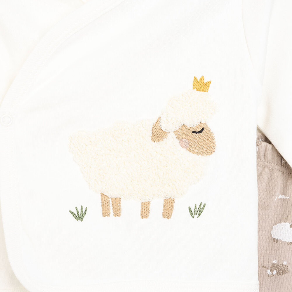 Unisex Zıbın Body %100 Pamuk Çıtçıtlı V Yaka Uzun Kol Açık Kahverengi