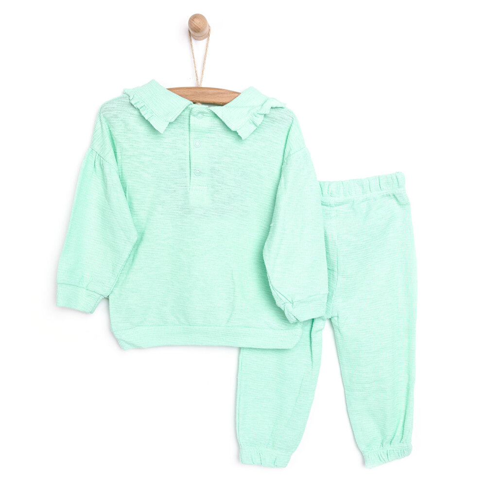 Yenidoğan Tavşan Baskılı Yakalı Kız Sweatshirt Patiksiz Alt 2'li takım Kız Bebek