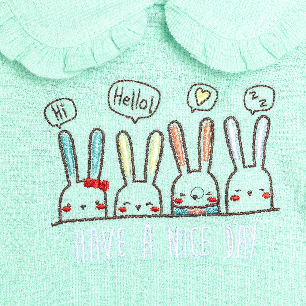 Yenidoğan Tavşan Baskılı Yakalı Kız Sweatshirt Patiksiz Alt 2'li takım Kız Bebek