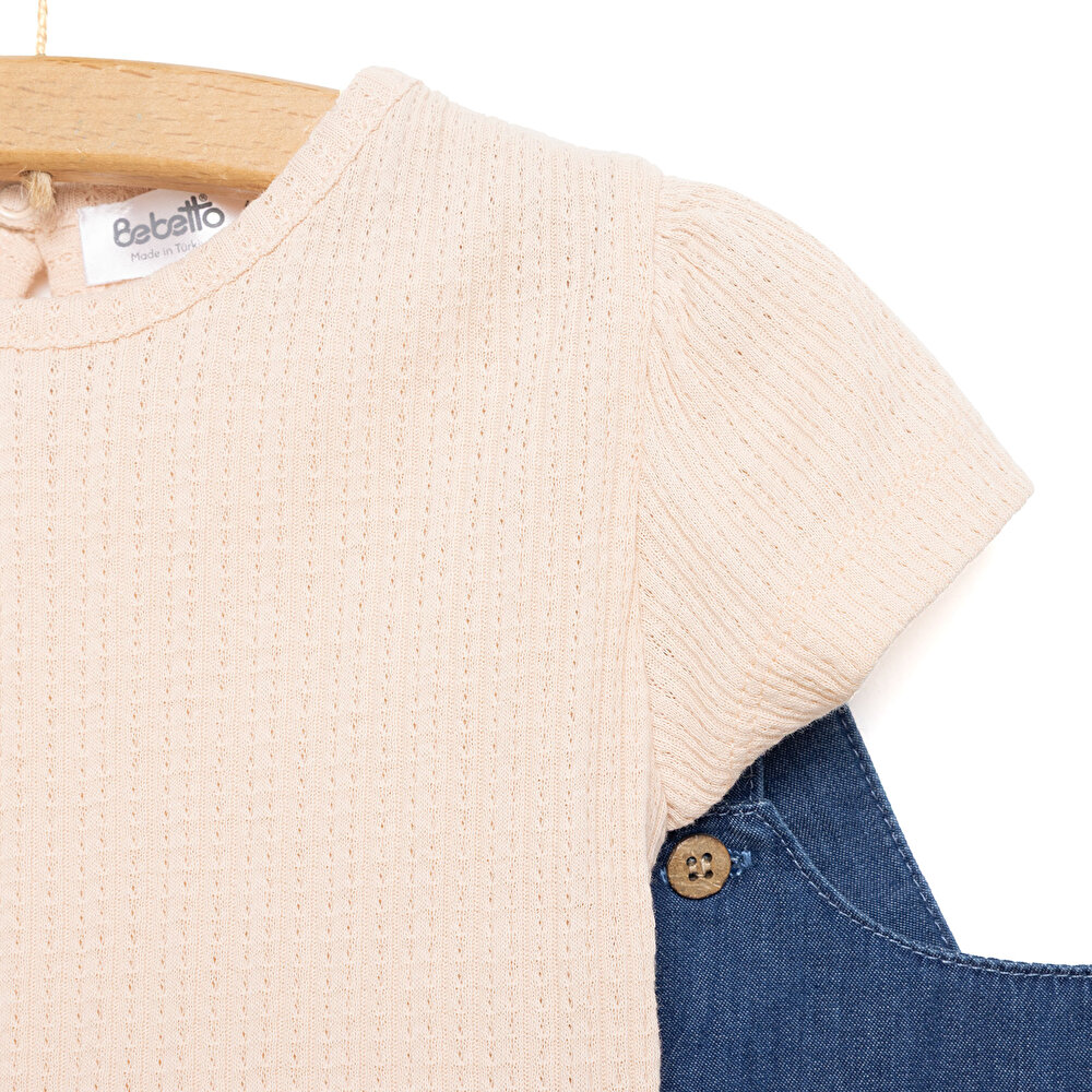 Yenidoğan Tıny Flowers Kot Şort Salopet - Tshirt Takım Kız Bebek