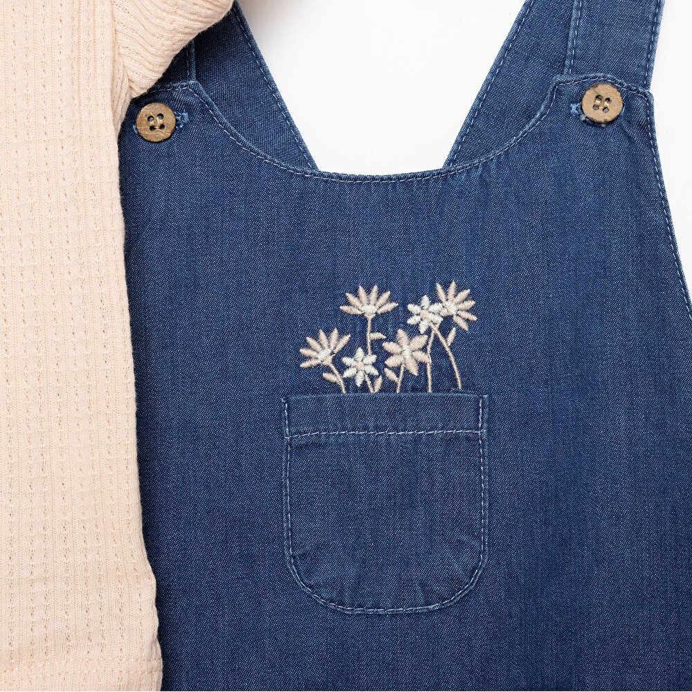 Yenidoğan Tıny Flowers Kot Şort Salopet - Tshirt Takım Kız Bebek