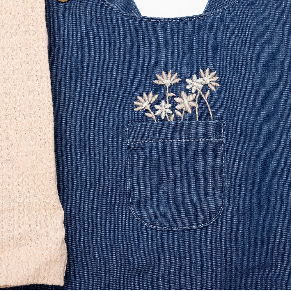 Yenidoğan Tıny Flowers Kot Şort Salopet - Tshirt Takım Kız Bebek