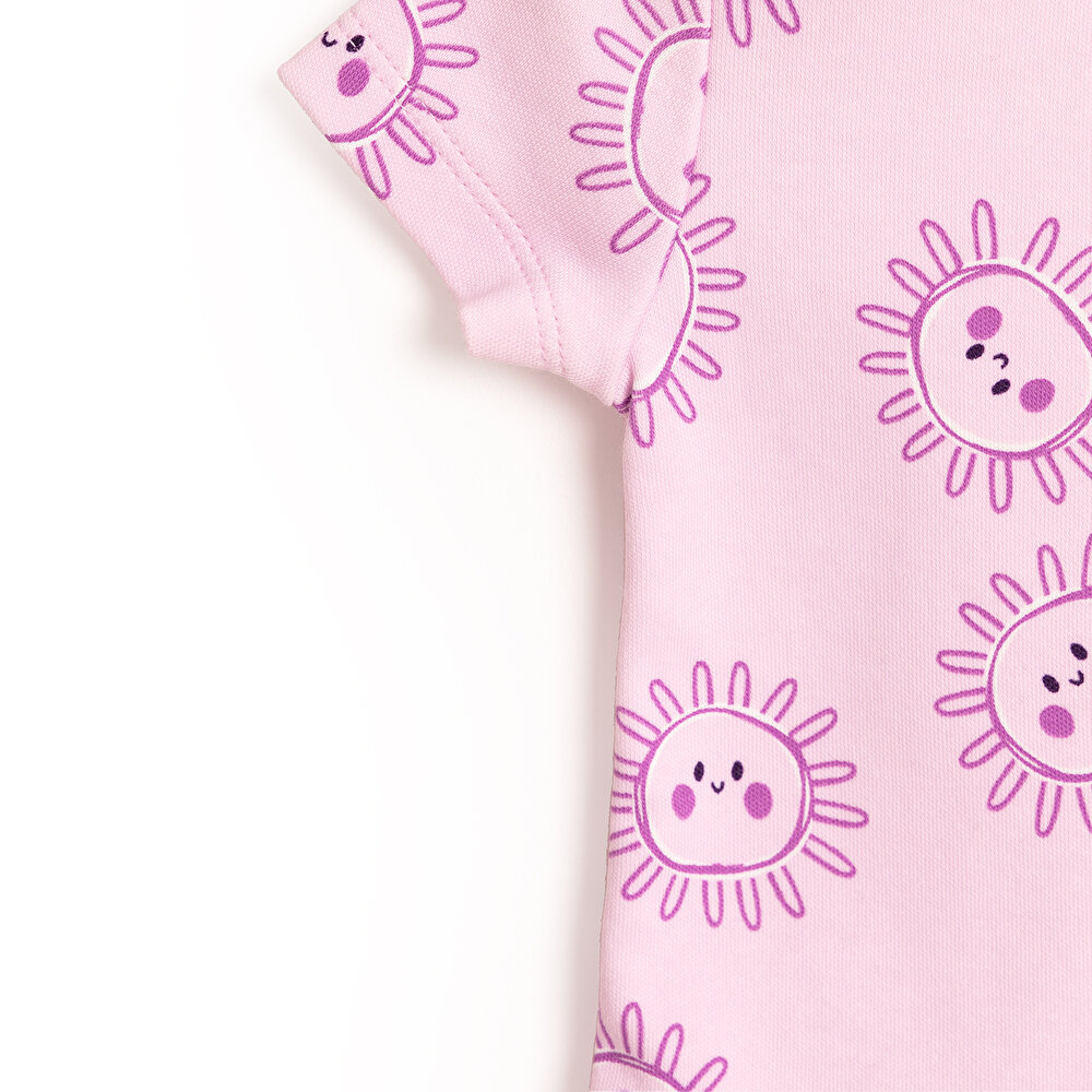 Kız Bebek Yenidoğan Tişört Patiksiz Alt Çıtçıtlı Bisiklet Yaka Kısa Kol Lila