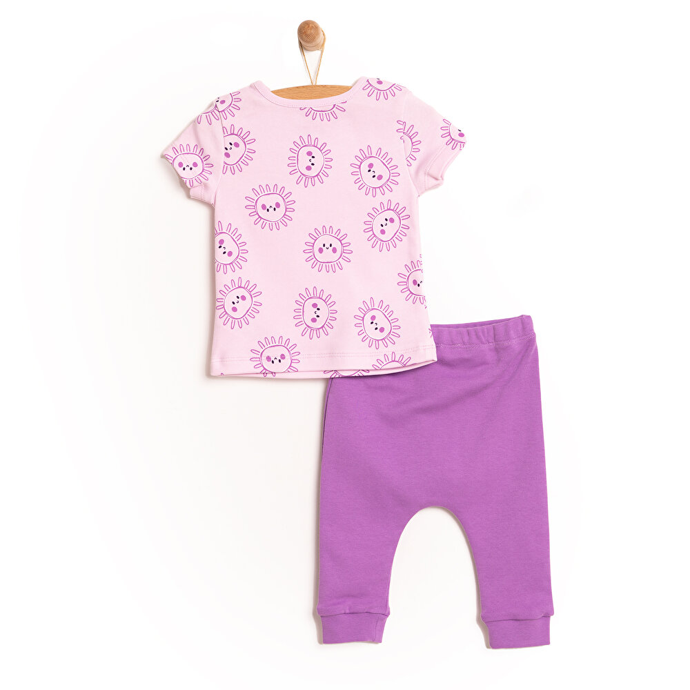 Kız Bebek Yenidoğan Tişört Patiksiz Alt Çıtçıtlı Bisiklet Yaka Kısa Kol Lila