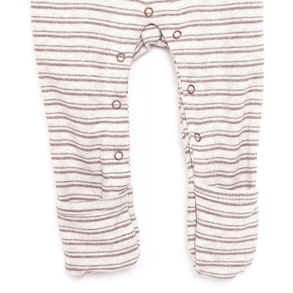 Unisex Yenidoğan Patikli Tulum Boyu Ayarlanabilir Düğmeli Bisiklet Yaka Uzun Kol Bej