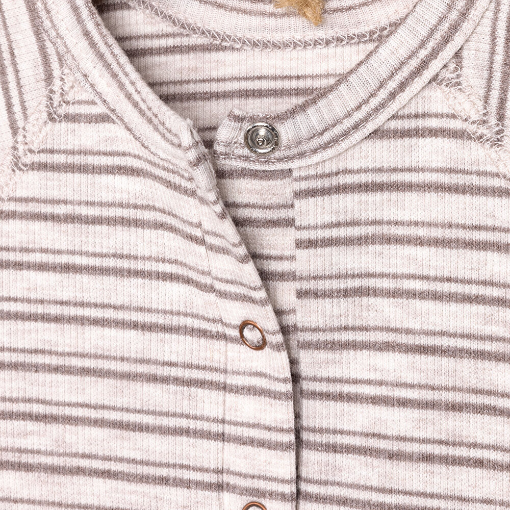 Unisex Yenidoğan Patikli Tulum Boyu Ayarlanabilir Düğmeli Bisiklet Yaka Uzun Kol Bej