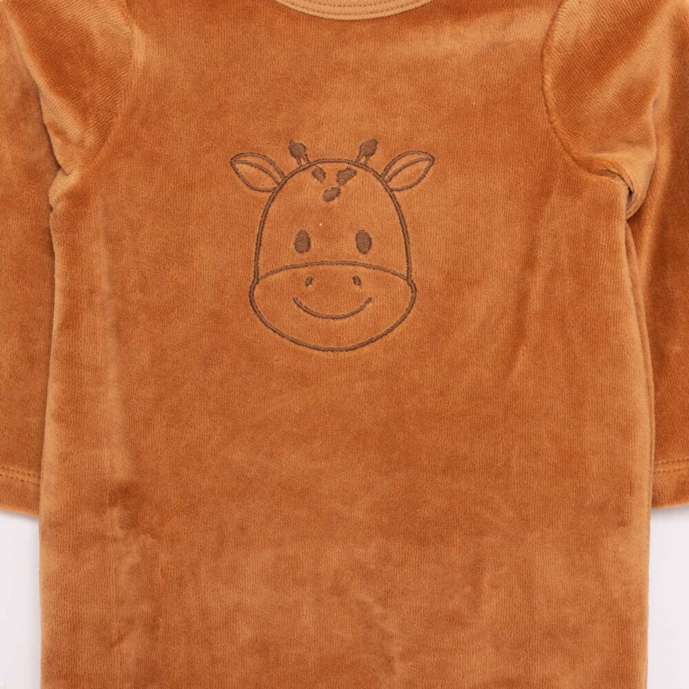 Yenidoğan Unisex Nakışlı Kadife Patikli Tulum Unisex