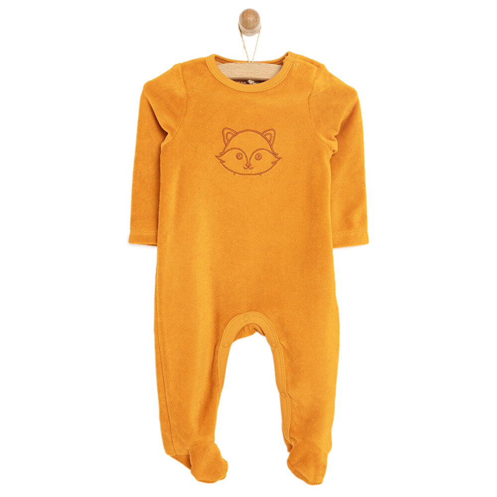 Yenidoğan Unisex Nakışlı Kadife Patikli Tulum Unisex