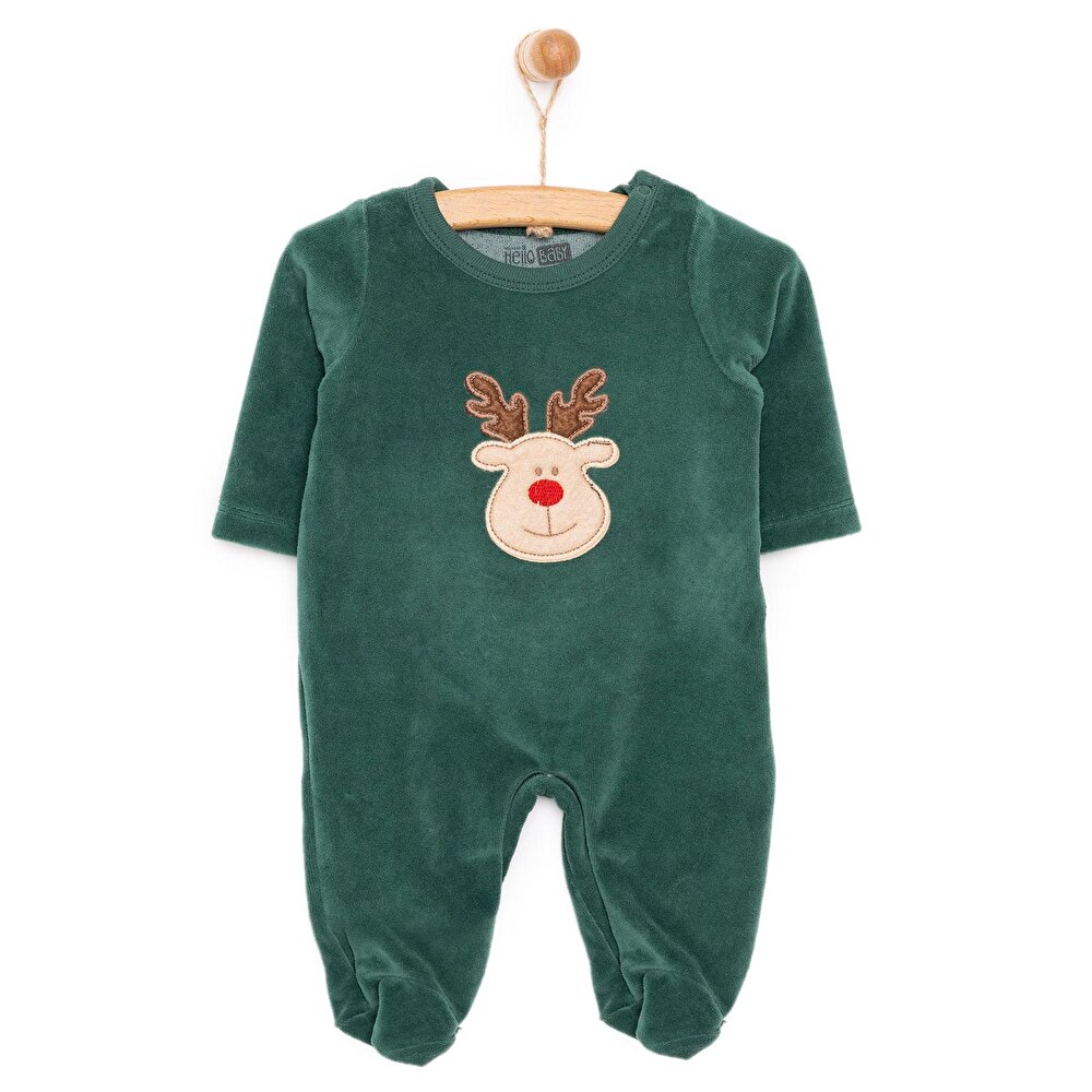 Yenidoğan Unisex Nakışlı Kadife Patikli Tulum Unisex