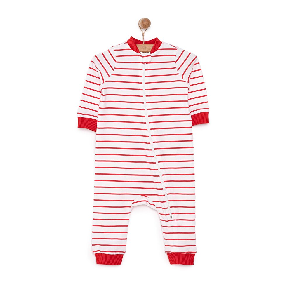 Unisex Yenidoğan Patiksiz Tulum Fermuarlı Kırmızı