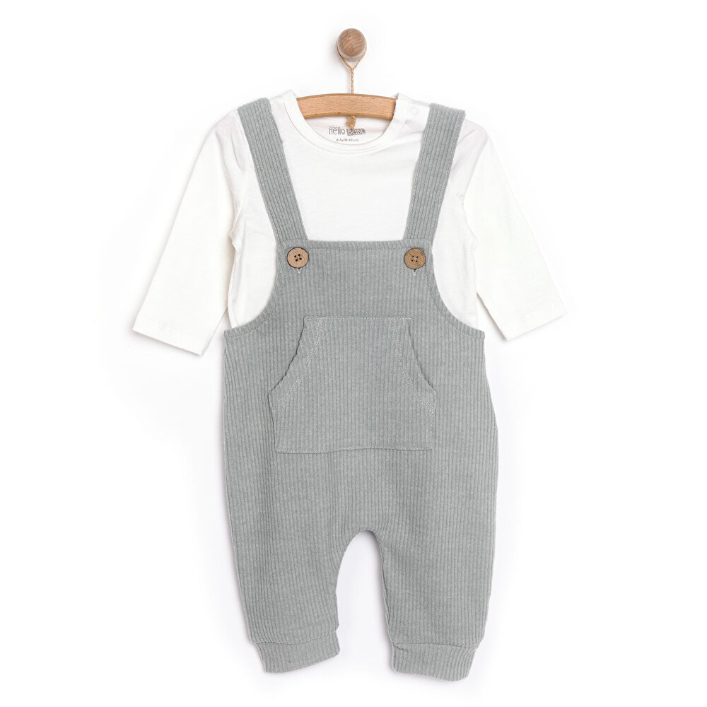 Unisex Yenidoğan Salopet-Sweatshirt Set Düğmeli Yeşil