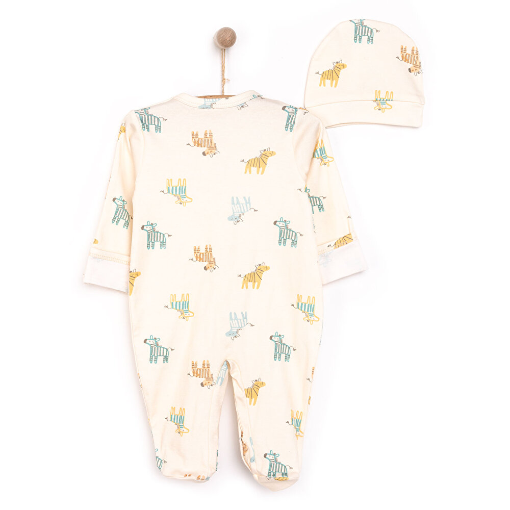 Yenidoğan Zebra Baskılı Erkek Tulum-Şapka Erkek Bebek