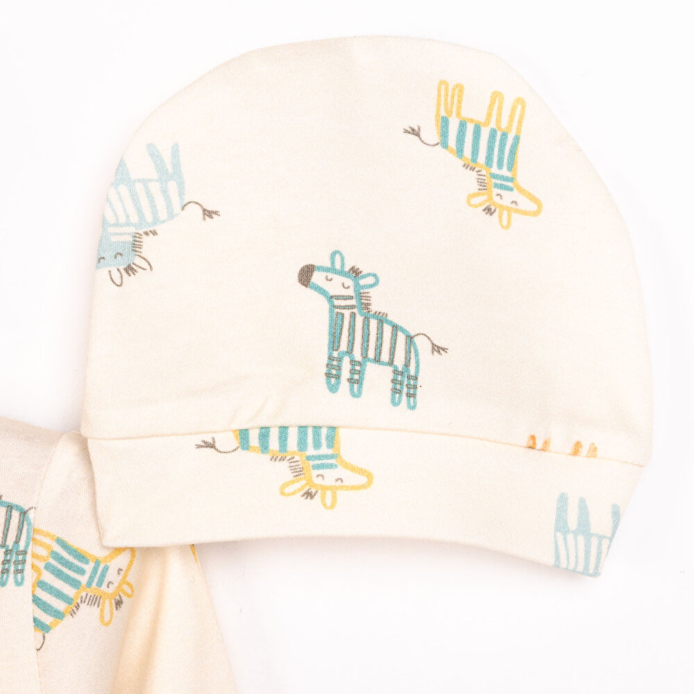 Yenidoğan Zebra Baskılı Erkek Tulum-Şapka Erkek Bebek