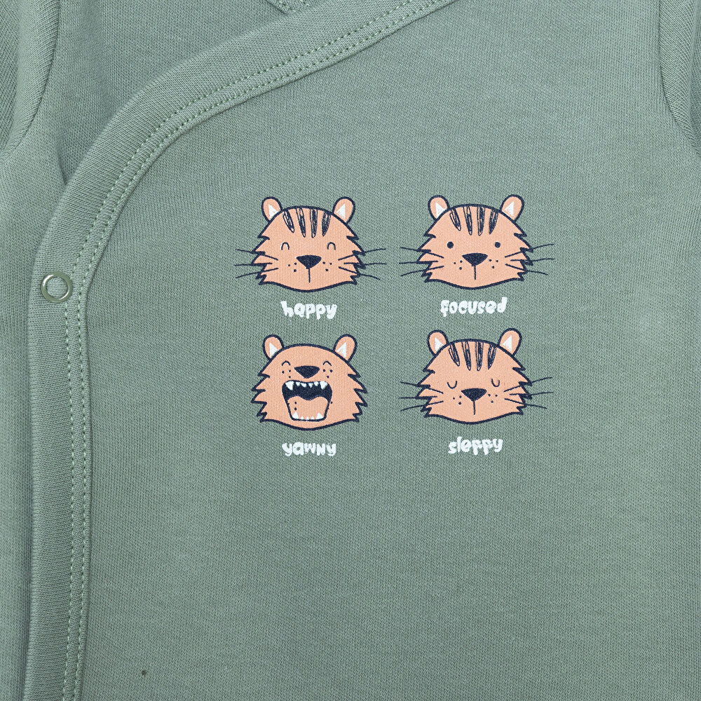 Erkek Bebek Yenidoğan Zıbın Body-Patikli Alt İnterlok Zarf Yaka Uzun Kol Patikli Paça