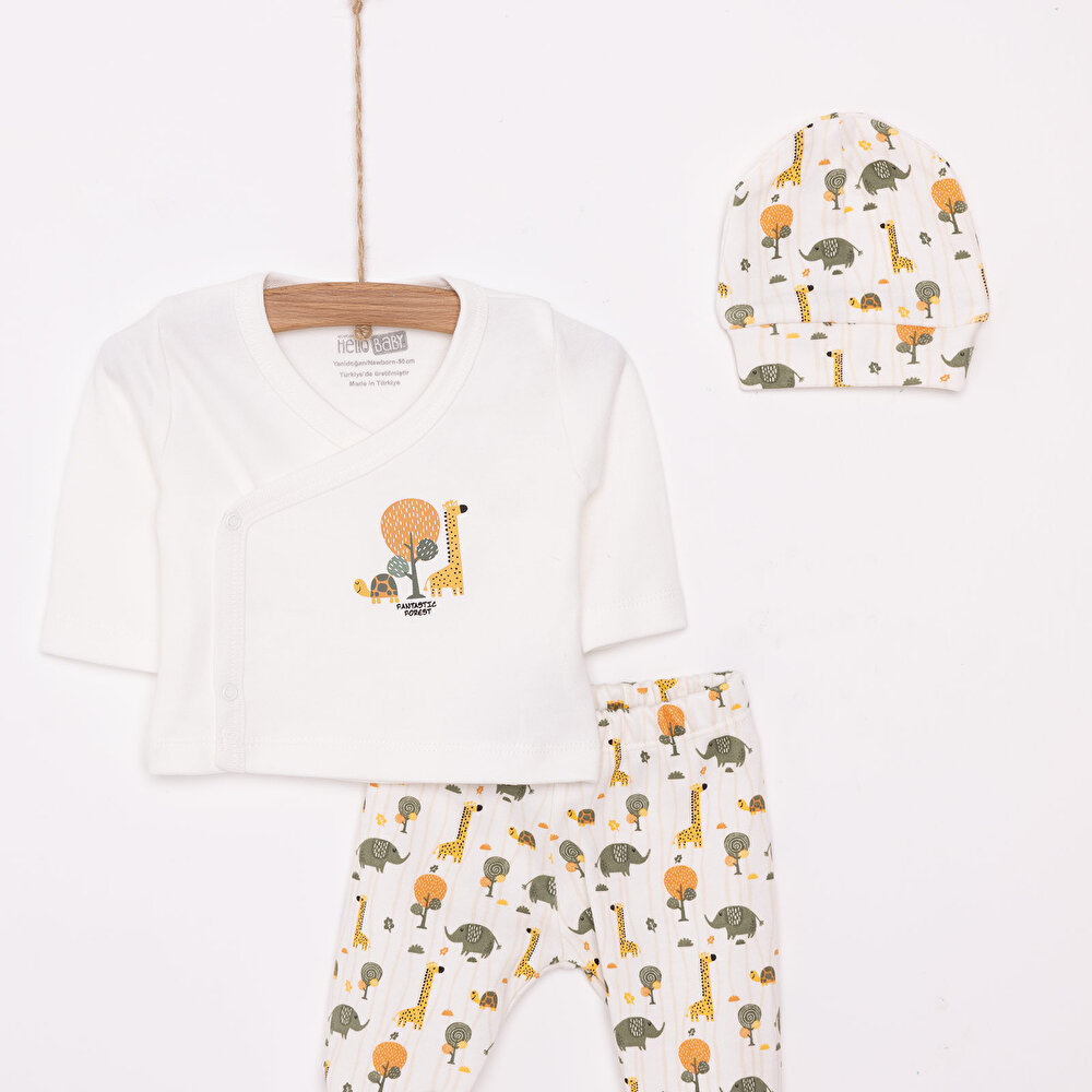 Yenidoğan Zıbın-Şapka-Patikli Alt 3lü Set Erkek Bebek