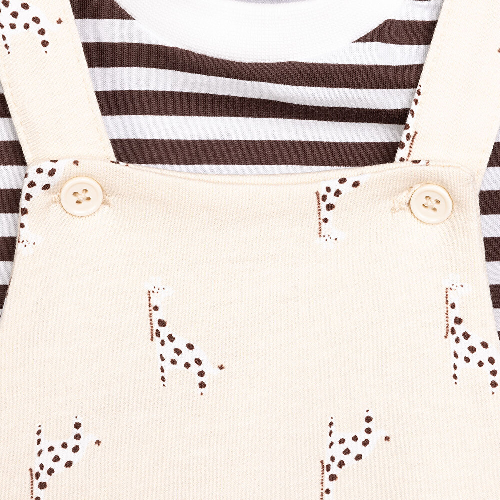 Yenidoğan Zürafa Desen Salopet Tshirt Takım Unisex