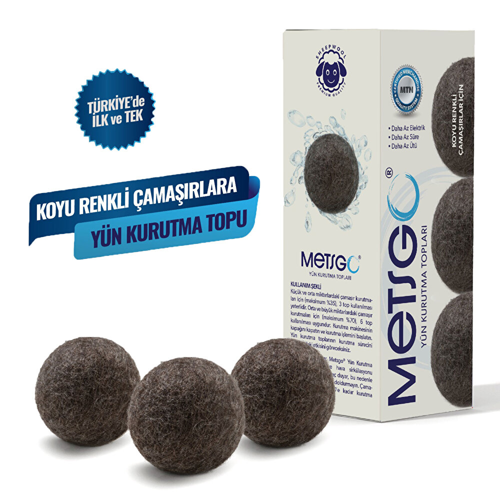Yün Kurutma Topu 3'lü Set (Koyu Renkli Çamaşırlar)