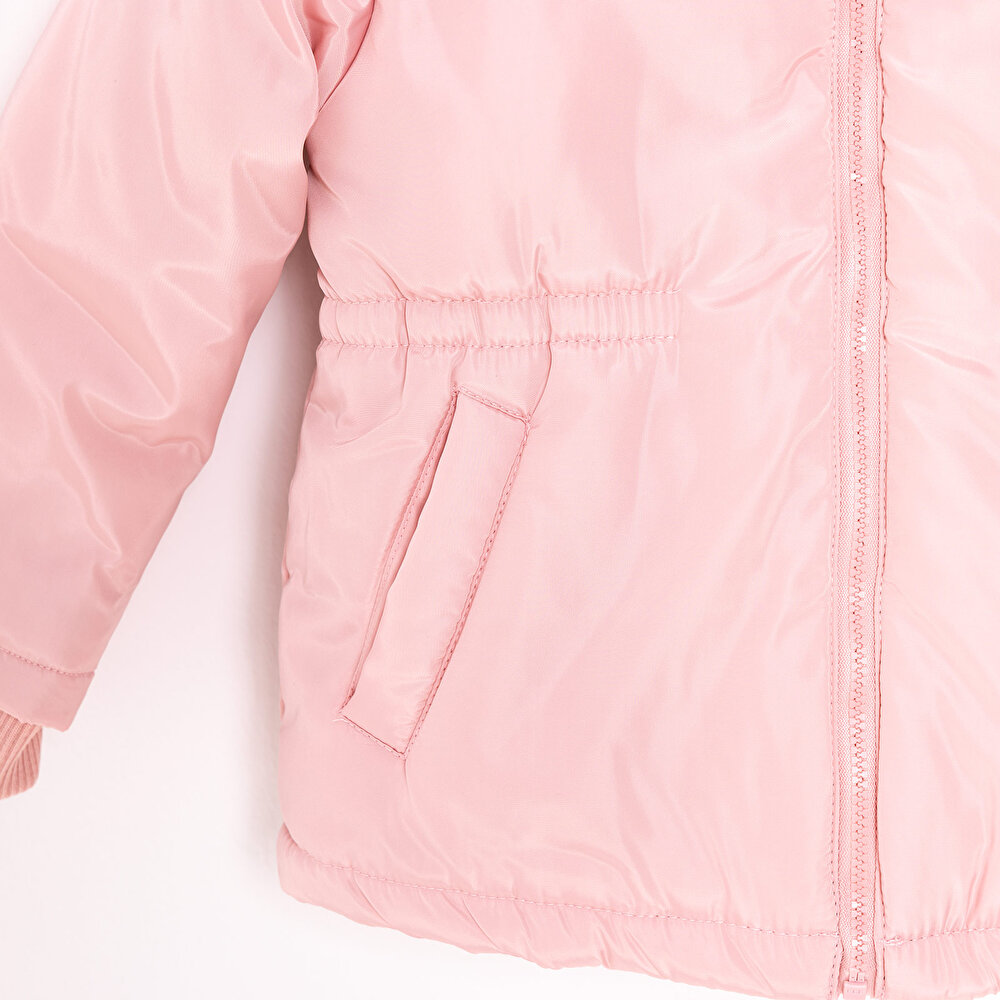 Kız Bebek Kapüşonlu Mont Micro Kumaş Fermuarlı Non-Basic Hakim Yaka Uzun Kol