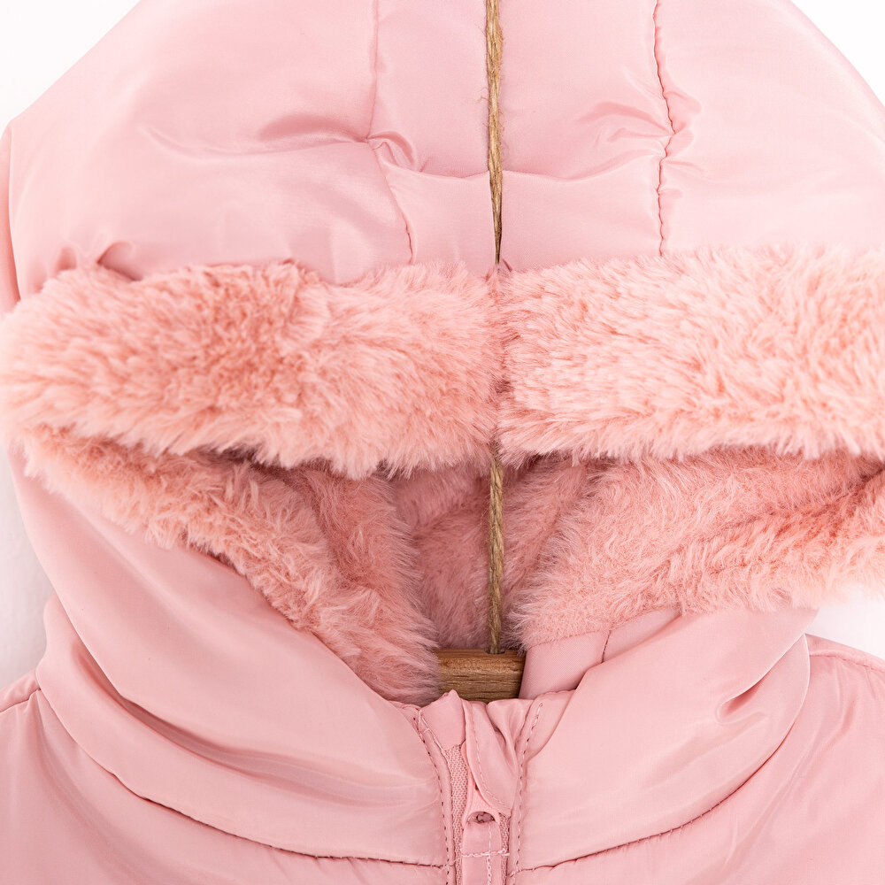 Kız Bebek Kapüşonlu Mont Micro Kumaş Fermuarlı Non-Basic Hakim Yaka Uzun Kol