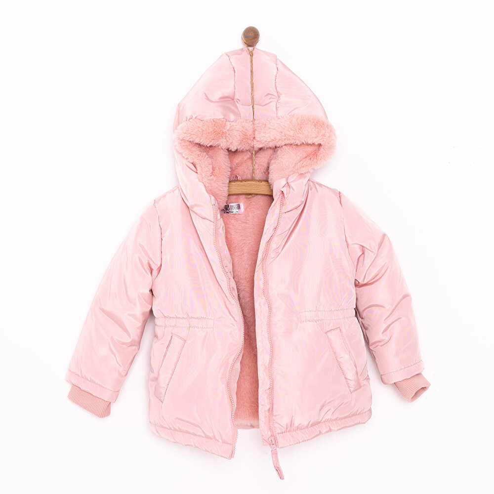 Kız Bebek Kapüşonlu Mont Micro Kumaş Fermuarlı Non-Basic Hakim Yaka Uzun Kol