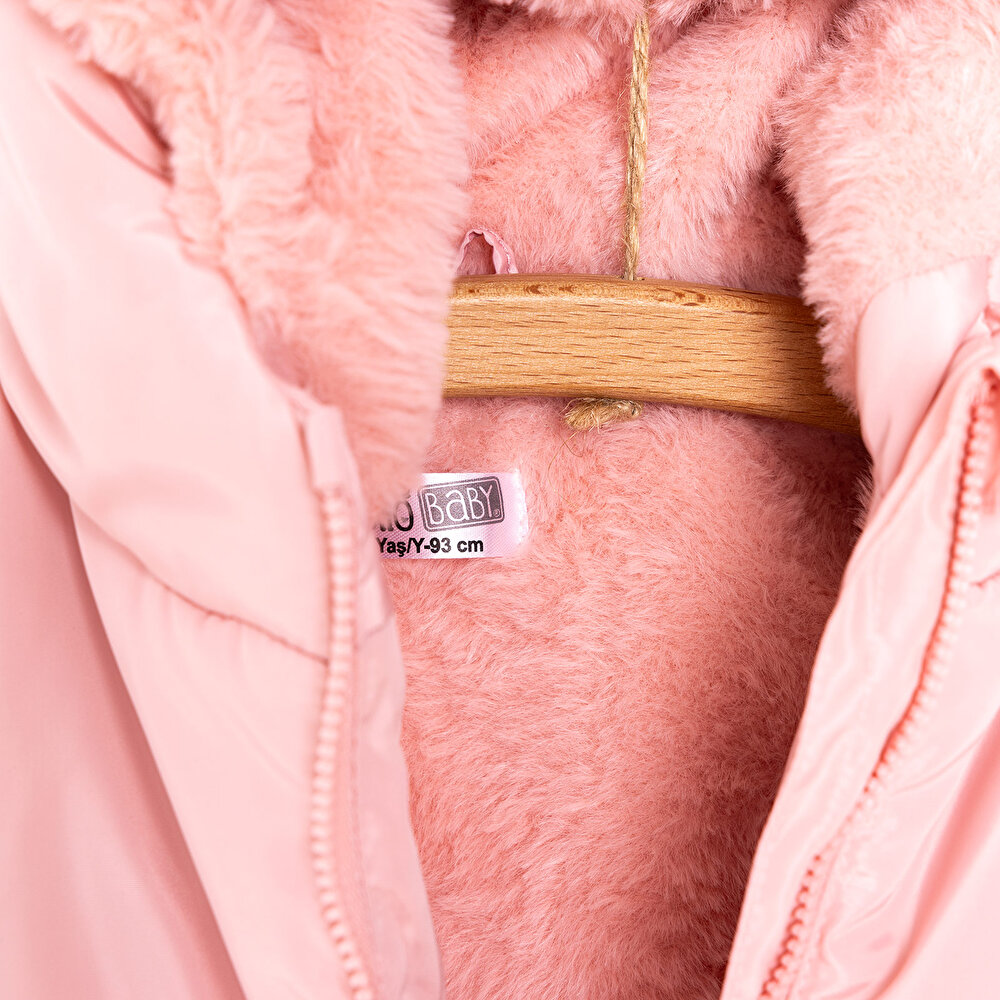 Kız Bebek Kapüşonlu Mont Micro Kumaş Fermuarlı Non-Basic Hakim Yaka Uzun Kol