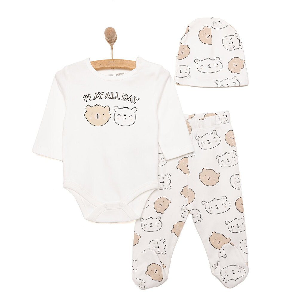 Zebra Baskılı Yenidoğan Erkek Body-Patikli Alt-Şapka Erkek Bebek