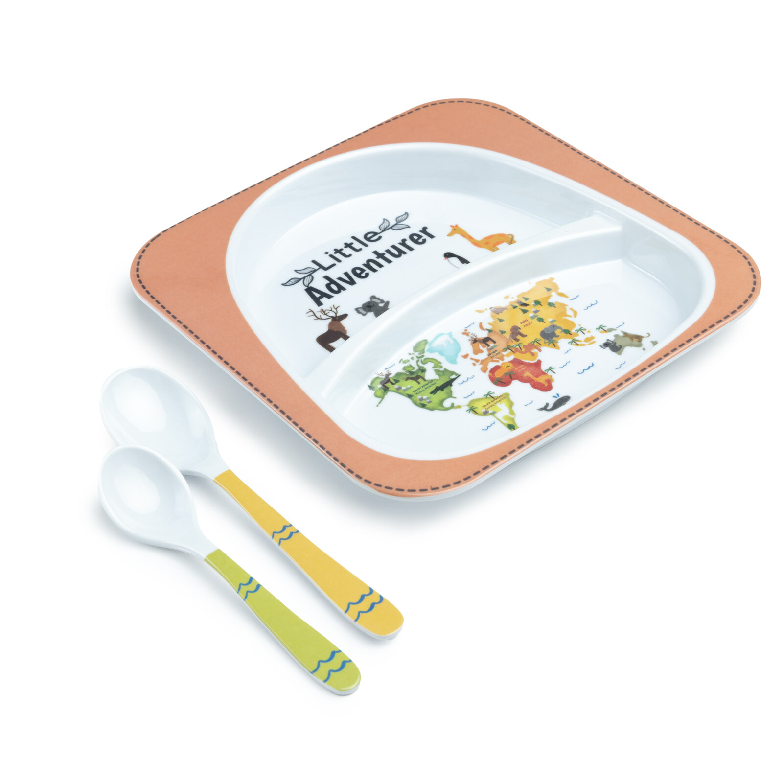 Little Adventurer Melamin Kare Bölmeli Mama Tabağı Seti (2 Kaşıklı) Little Adventurer Melamin Kare Bölmeli Mama Tabağı Seti (2 Kaşıklı)